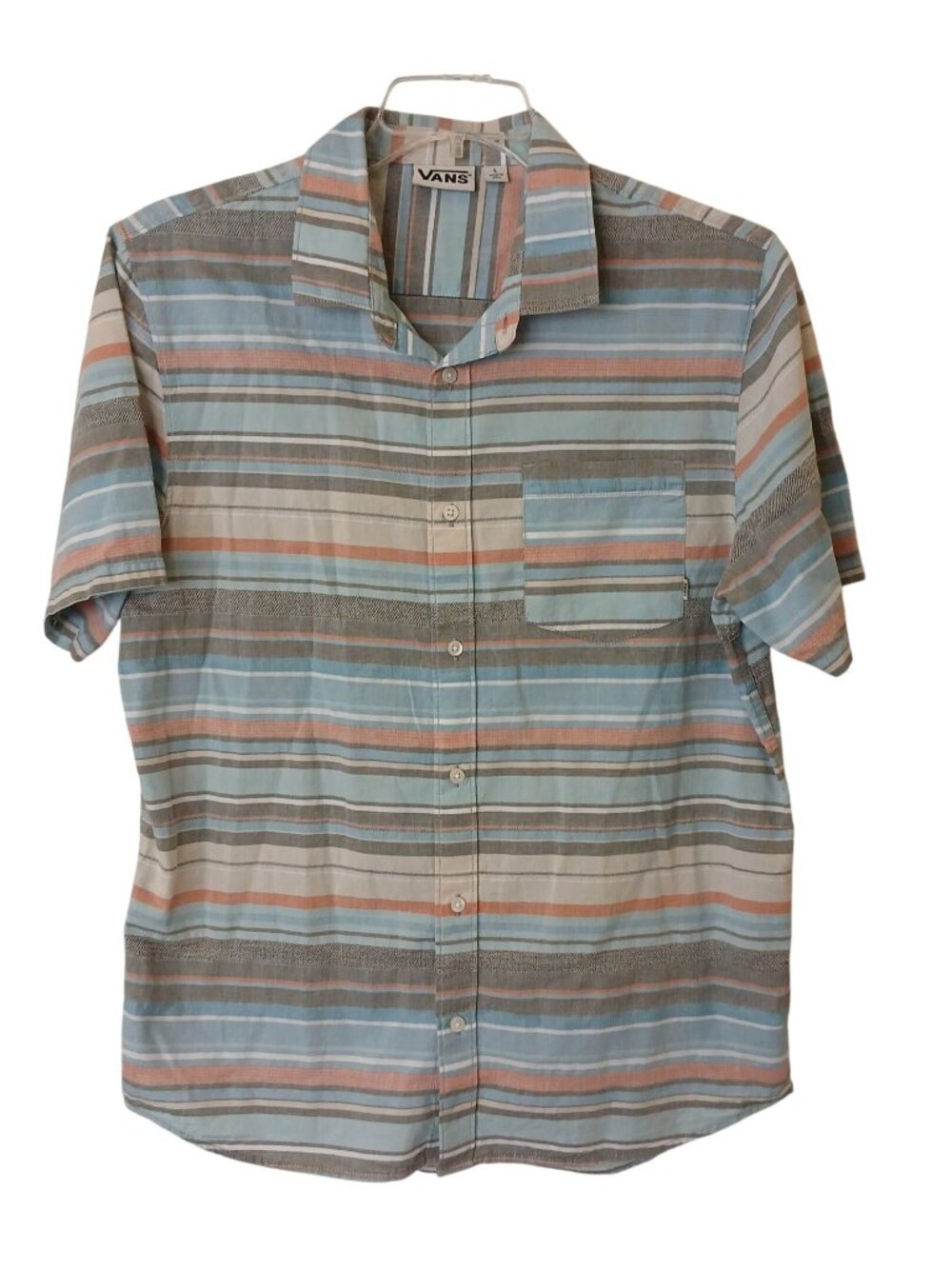 Vans Mens L Striped Button Shirt Short Sleeve 100% Cotton Off The Wall  #I-5